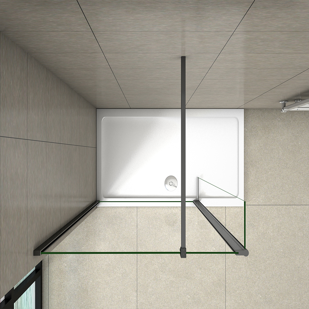 Black Walk In Shower Enclosure Wet Room Screen & 300mm Flipper Glass